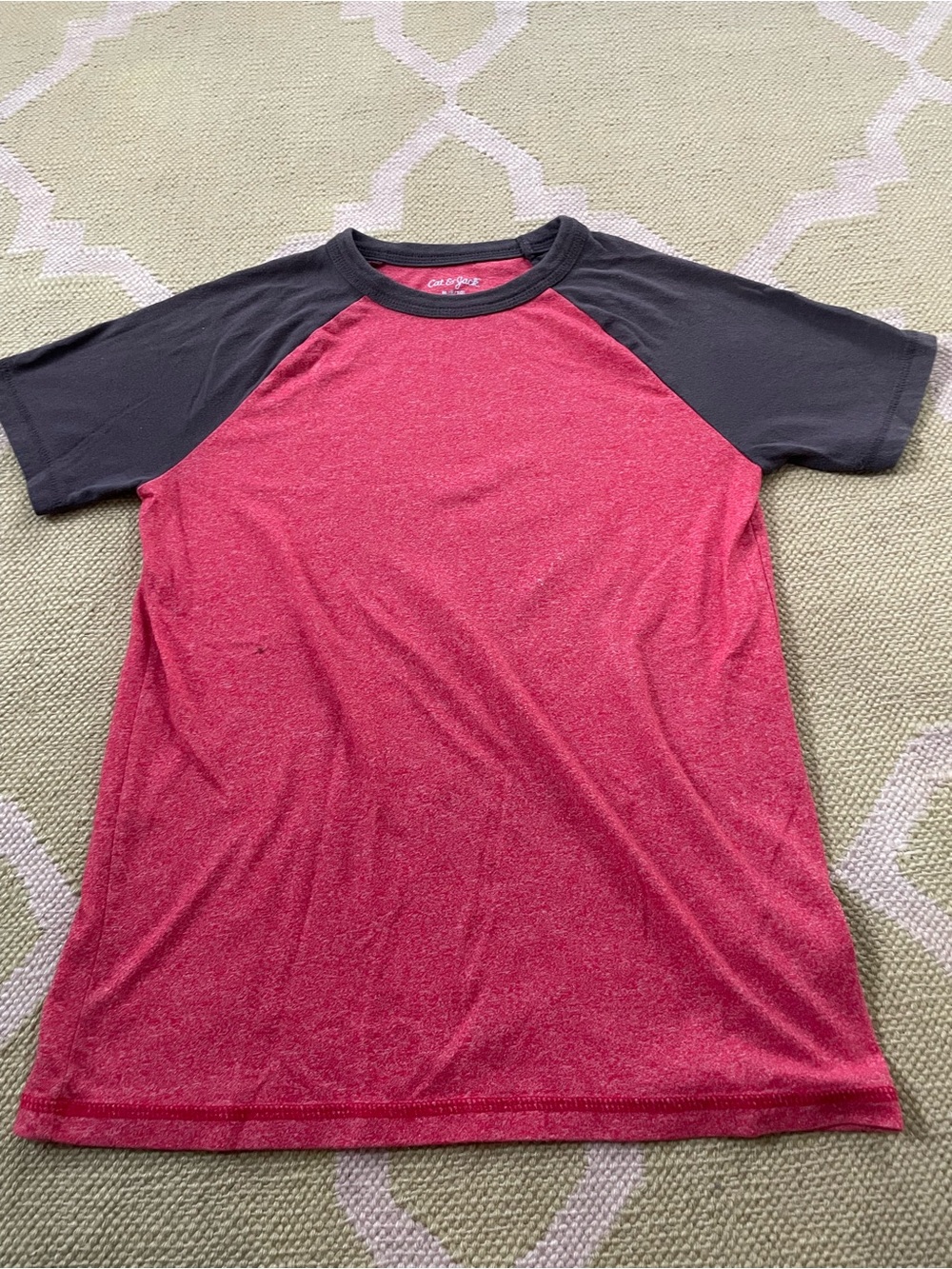 Cat & Jack Red Heathered Raglan Tee with Black Collar